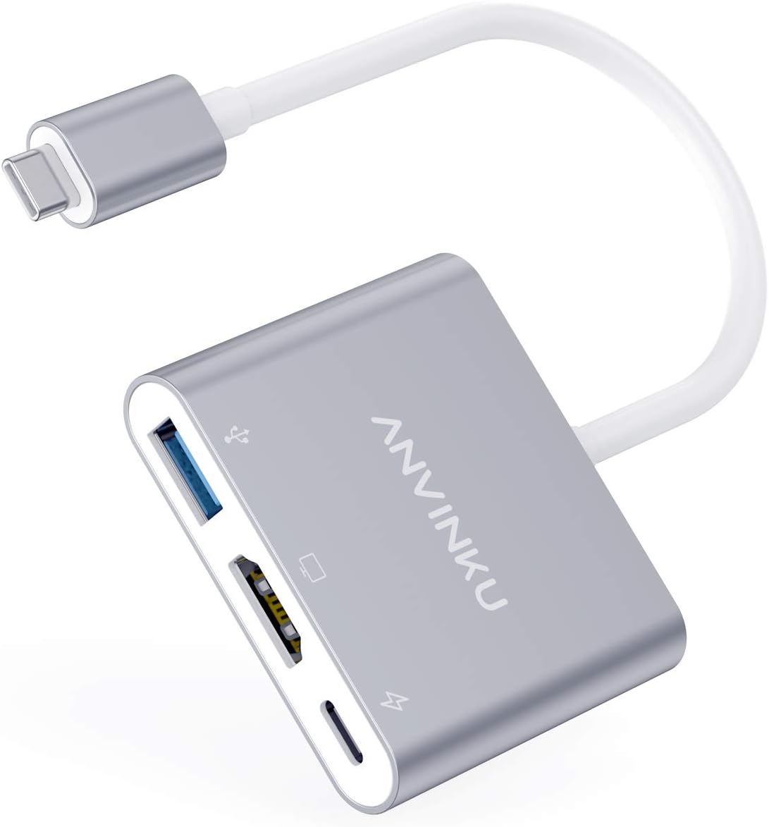 USB C to HDMI Digital Multi Port Hub Adapter Anvinku Type C to HDMI 4K Adapter with USB 3.0 USB-C 3.1 Power Delivery for MacBook12, Mac Pro13 15 (2016 2017), Google Chromebook, Note9 ,etc (Silvery)