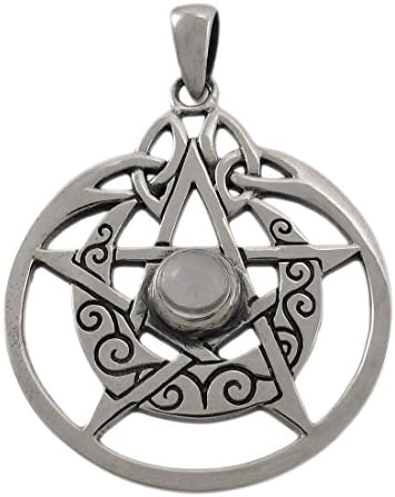 Sterling Silver Crescent Moon Pentacle Pendant Moonstone
