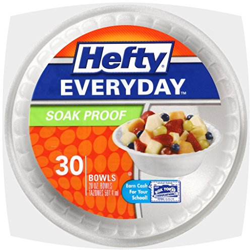 Hefty Everyday Foam Bowls (White, Soak Proof, 12 Ounce, 30 Count) - Pack of 3