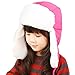 Unisex Kids Teens Girls Boys Faux Fur Winter Warm Trapper Hat with Ear Flaps,Windproof Face Mask Fleece Thermal Outdoor Snow Ski Russian Ushanka Cap Trapper Trooper Pilot Aviator Hat Headwear - Pink -