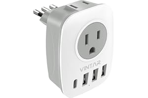 Italy Travel Plug Adapter, VINTAR US to Italy Power Adapter with 2 American Outlets, 3 USB and 1 USB-C Ports, 6 in 1 Type L Plug Adapter for USA to Italy Uruguay Chile