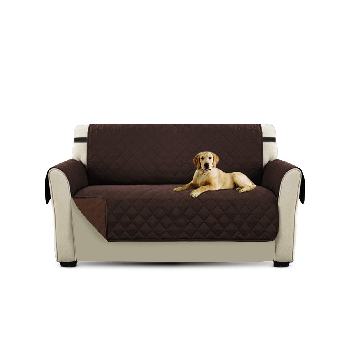 PETCUTE Universal Sofa Slipcovers,Non-Slip Sofa Slipcover with Elastic Straps,Waterproof Sofa Cover 2 Seater, Washable Sofa Protector for Kids, Pets, Dogs, Cats Four Seasons Brown — image 1