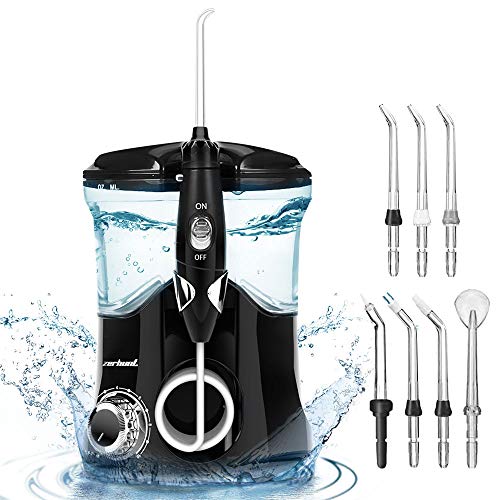 Dental Water Flosser Teeth Cleaner - Zerhunt High Frequency Pulsed Water Pick Electric Oral Irrigator with 7 Interchangeable Nozzles For Braces, Implants, Bridges,600ML Large Capacity Black