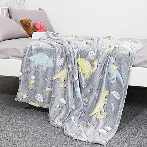 MeMoreCool Dinosaur Blanket Glow in The Dark Soft Kids Blanket for Boys and Girls, Plush