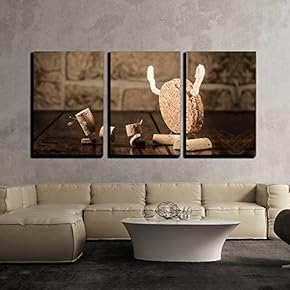3 Piece Canvas Wall Art - Concept Children and Monster, Wine Cork Figures - Modern Home Art Stretched and Framed Ready to Hang - 16"x24"x3 Panels