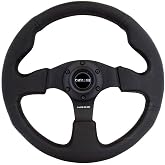 NRG Innovations NRG-RST-012R Reinforced Steering Wheel Leather Steering Wheel 320mm With/BLACK Stitch/Black Thumb Grip, Double Riveted Spokes + Horn Button
