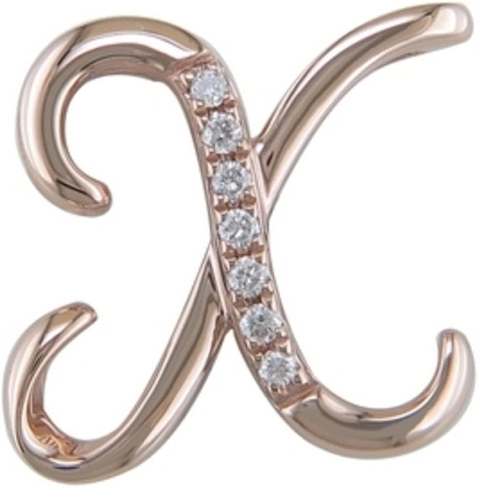 JMS Jewelry 18K Rose Gold Initial"X" Pave with Diamond Pendant (88): Clothing