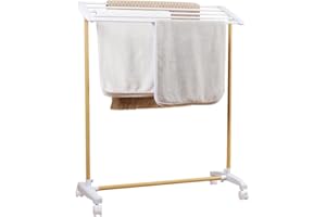 BAOYOUNI Rolling Towel Rack Holder Laundry Clothes Drying Stand Metal Pants Hanger Outdoor Indoor Garment Airer Storage Organ
