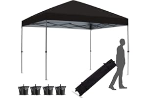 HLONG Canopy Tent pop up for Backyard Outdoor Portable Easy with Wheeled Carry Bags,4Ropes and Stakes and 4 sandbags,（10x10,Black）