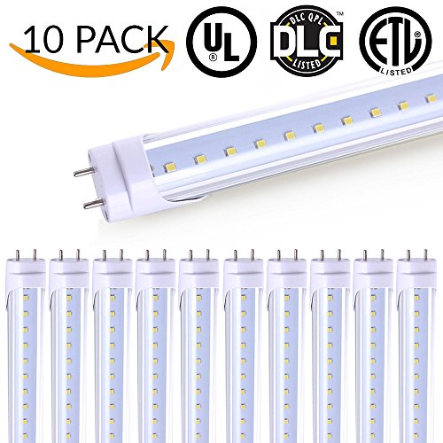 10 Pack-T8 LED Tube Light 4ft 48″,18W,6000K(Bright White),2,000 Lumens, Works WITH or Without a Ballast! Fluorescent Replacement Light Lamp,Clear Cover,UL,ETL,DLC Plug and Play,T8 Ballast Compatible