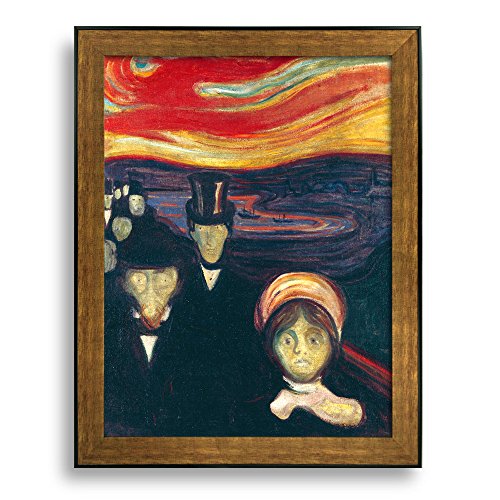 Framed Art Anxiety (1894) by Edvard Munch Famous Painting Wall Decor Bronze and Black Frame