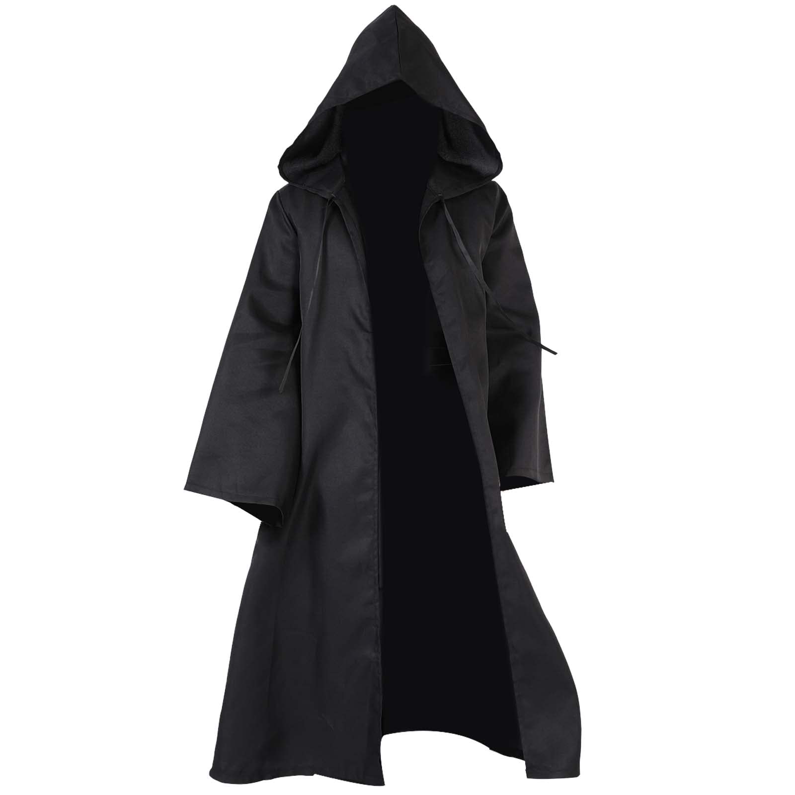 AENEY Hooded Robe Cloak Adult Mens Jedi Robes Costume Uniform Wizards-Tunic Halloween Christmas Cosplay Robes Cloak Party Costume Hooded Uniform (Black Cloak,S)