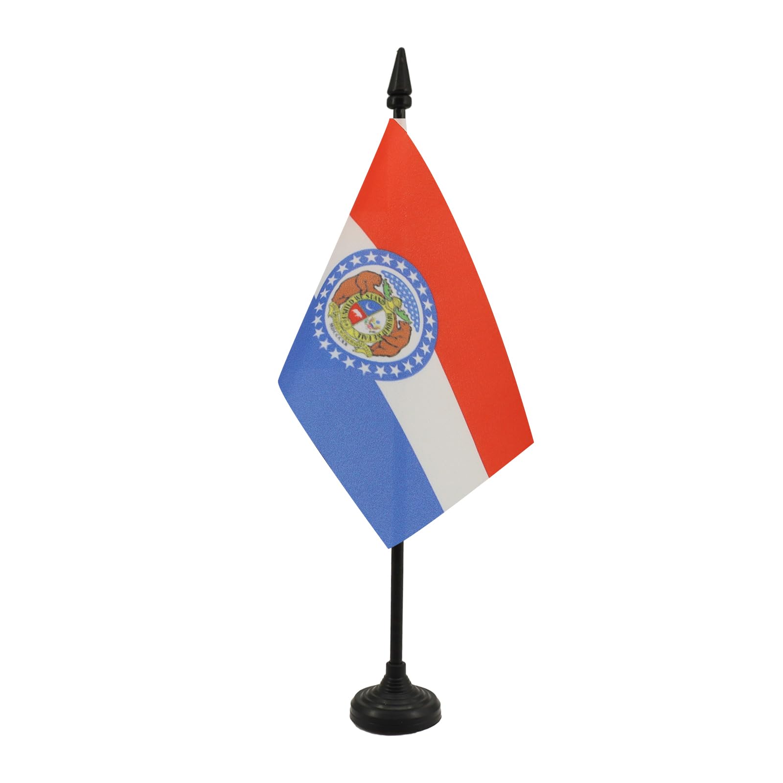 AZ FLAG - Missouri Table Flag 4'' x 6'' - US state of Missouri Office Mini Banner 100% Polyester 15 x 10 cm - Mini Desk Flag with 10'' Pole and Black Plastic Base — image 1