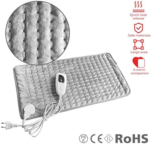 Velvet Fabric Electric Heating Pad With LED Light Temperature Controller,6-Speed Temperature Adjustment Function, Safe Slow Heating，60 Degree Overheat Protection，Auto Shut Off，Hand and Machine Washabl