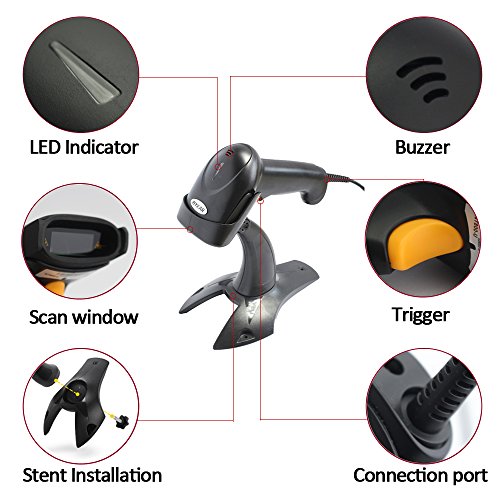 NYEAR USB Barcode Scanner Screen Printed Wired Barcode Scanner 2D Barcode Reader with Stand Automatic Handhold Bar Code Scanner with 1.8m(5.9ft) USB Cable for Tablets,Computers,Cashier,NT800-U&T - Thumbnail 3