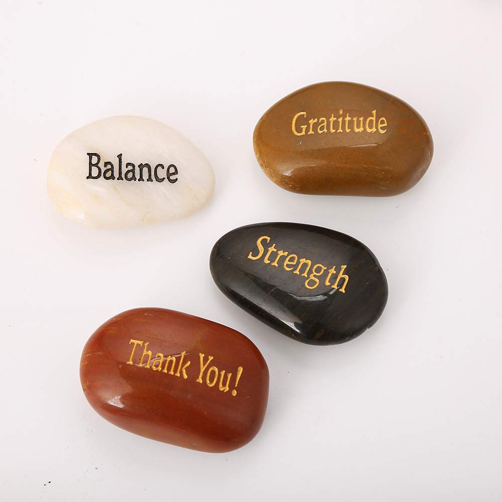 ROCKIMPACT 50PCS Engraved Rocks Different Words Inspirational Stones Bulk Faith Stones Zen Stones Gratitude Rocks Healing Prayer Stones Encouragement Rocks, 2