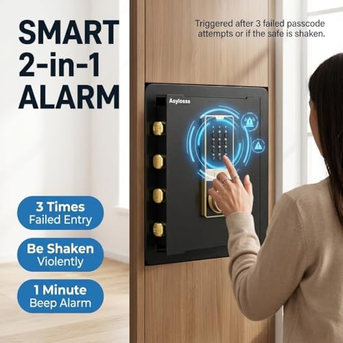 Asylosss 53L Digital Anti-Theft Safe, Shelf, Alarm, Wall Mount | Heavy-duty steel safe, 3-way access (code/key/Type-C), Removable shelf, Dual alarm, Wall-mountable, for cash jewelry office