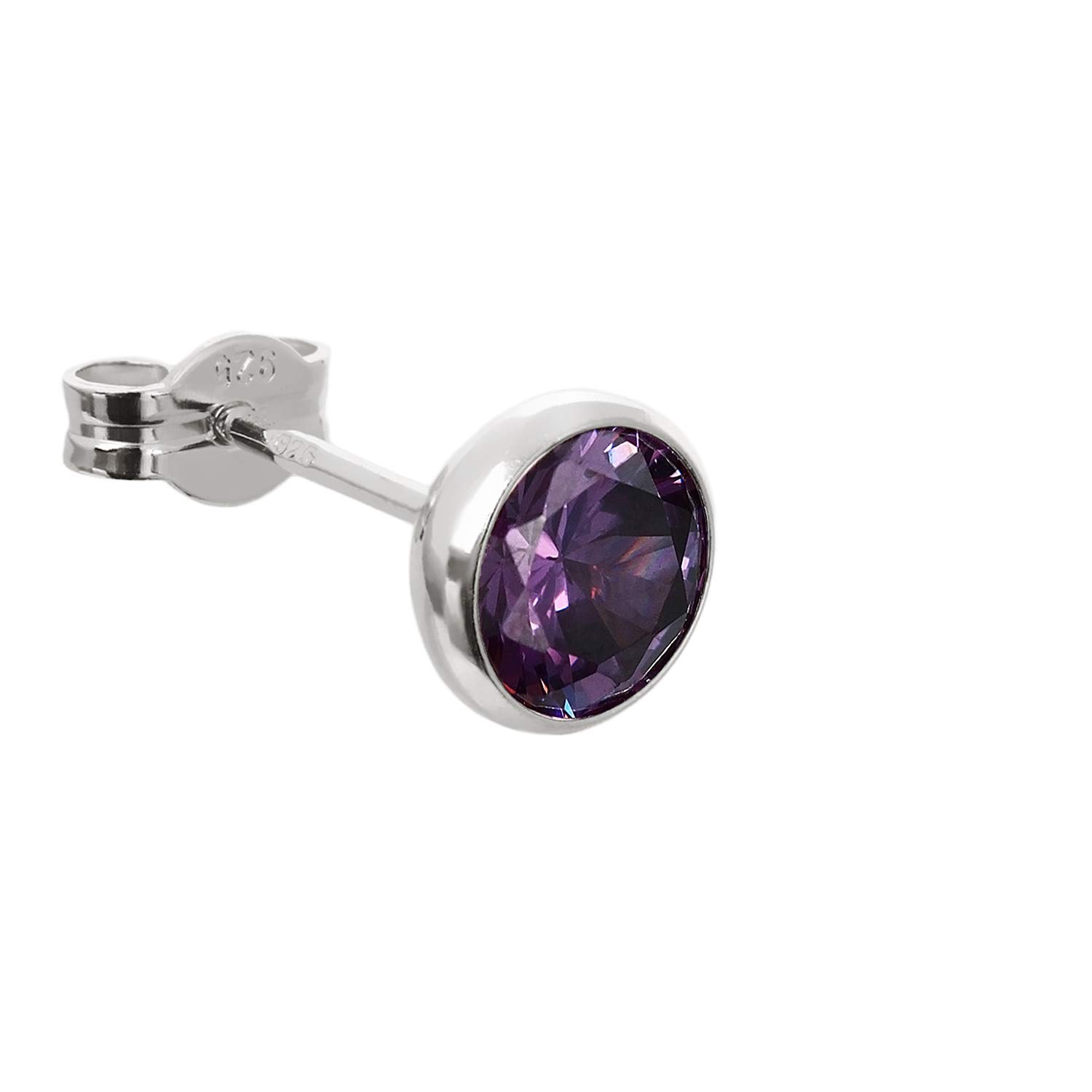 NKlaus silver single stud earrings cubic zirconia amethyst 6,7mm 925 sterling silver ladies men 7890