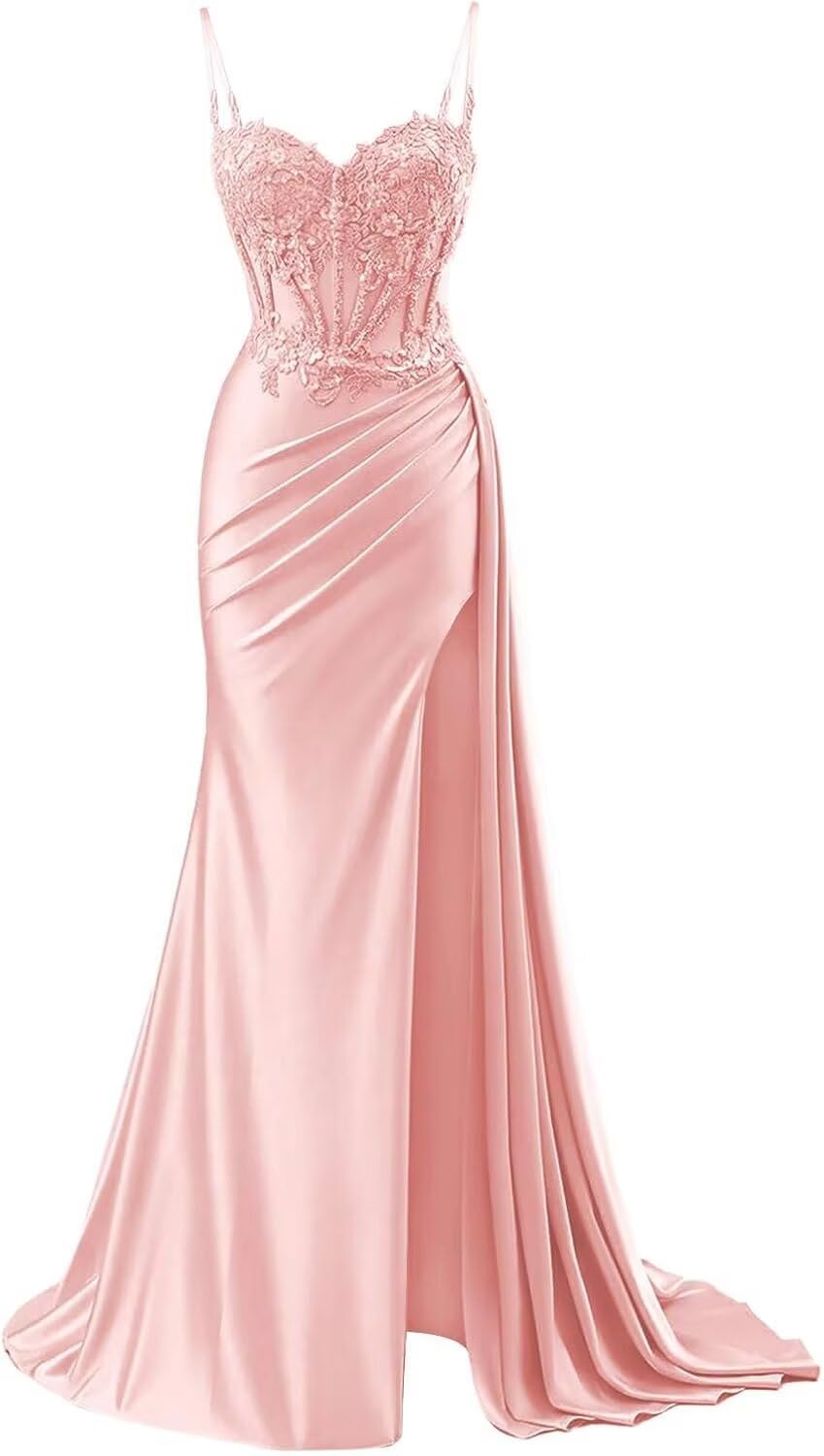 INEWER Spaghetti Straps Blush Pink Prom Dresses