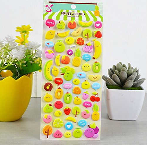4 Sheets Cute Lovely Puffy DIY Decorative Adhesive Sticker Tape / Kids Craft Scrapbooking Sticker Set for Diary, Album (vegetables+Fruits)