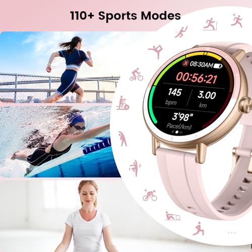 Smart Watch for Women Answer/Make Call, 1.27'' HD Screen Fitness Watch with Heart Rate/Sleep/Stress Monitor, New Smartwatch with 110+ Sport Modes, IP68 Waterproof Activity Tracker for Android iOS/Pink