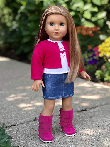 Fuchsia Heart - 4 piece outfit - fuchsia jacket, t-shirt, denim skirt and boots - 18 inch Doll Clothes (doll not included) - Thumbnail 3