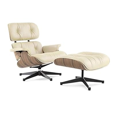 Mid Century Modern Lounge Chair and Ottoman Cream Jordan Ubuy - Main Image