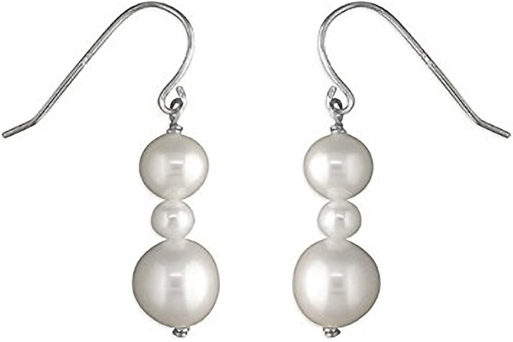 10MM White Freshwater Pearl Sterling Silver Earrings Triple Pearl