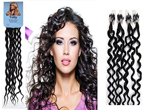 Yotty Remy Human Hair Extensions Easy Loop Micro Rings Bead Tip Curly Hair (1b Off Black)