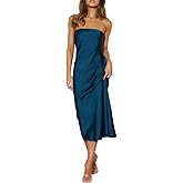 BEOVR Summer Satin Strapless Backless Wedding Guest Midi Dress for Women Elegant Tube Top Sleeveless Tie Back Maxi Dresses