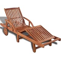 Fesjoy Sun Lounger Adjustable Reclining Wooden Sunlounger Garden Deck Chair Solid Acacia Wood Patio Sunbed Beach Chair Pool Sauna Furniture 200 x 68 x 30-83 cm (L x W x H)