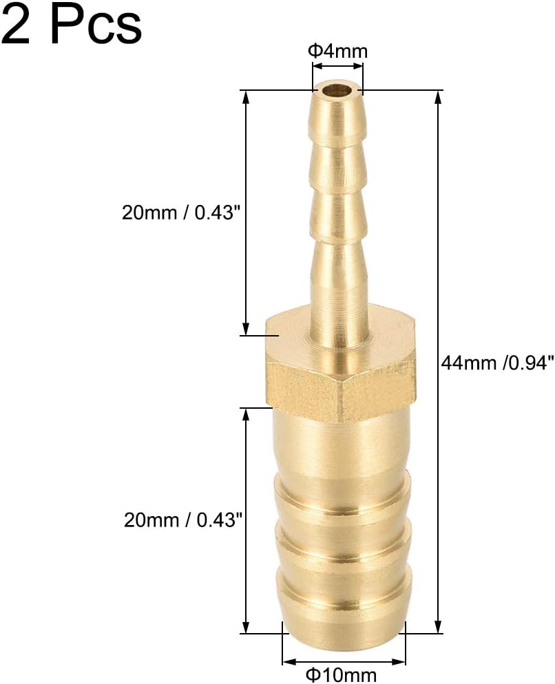 sourcing map Straight Brass Barb Fitting Reducer, Fit Hose ID 10mm to 4mm 2pcs, Gold, 10mm x 4mm - Image 3