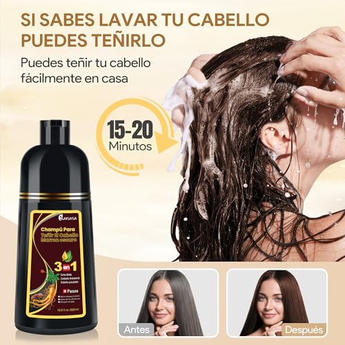 Dark Brown Hair Dye Shampoo 3 in 1, Shampoo para Canas con Tinte, Champú para Teñir el Cabello Marrón Oscuro, Champú Tinte Cubre Canas para Mujer y Hombres (500ML)