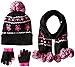 Pink Platinum Little Girls Hat Glove Scarf 3pc Set- Flower, Black, Youth