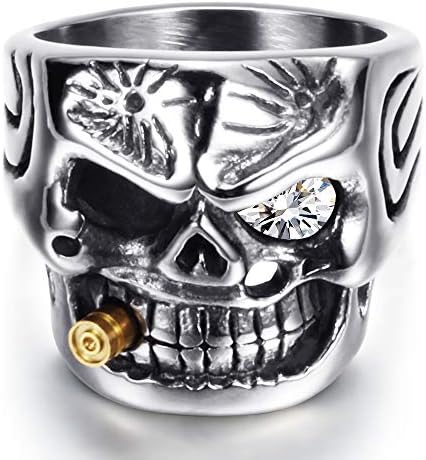 Men's Ring Skull Biker Stainless Steel Skull Head Smoking Vintage Ring Zircon Eye Creative Ring Gifts Big Size