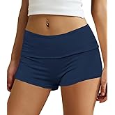 Dookttker Womens Fold Over Shorts Thin Elastic Waist Y2k Lounge Shorts Cute Pajama Micro Bottoms Skinny Mini Sleepwear