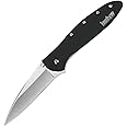 Kershaw Leek, Stonewashed Pocket Knife (1660SWBLK) 3 Stonewashed High-Performance Sandvik 14C28N Steel Blade, Black Anodized Aluminum Handle, SpeedSafe Assisted Opening, Liner and Tip Lock; 2.4 OZ