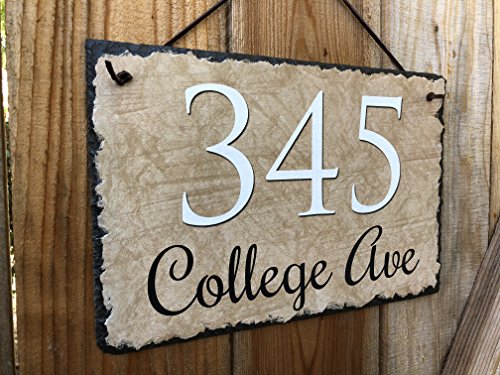 Sassy Squirrel Beautifully Handcrafted and Customizable Slate Home Address Plaque (16"x10", 18"x8", 12"x8"or 12"x6") House Sign with and mounting Hardware. Improve The Curb Appeal of Your Property