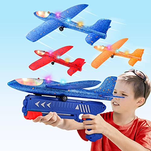 3 Pack Airplane Launcher Toy, 12.6" Foam Glider Led Plane, 2 Flight Mode Catapult Plane for Kids