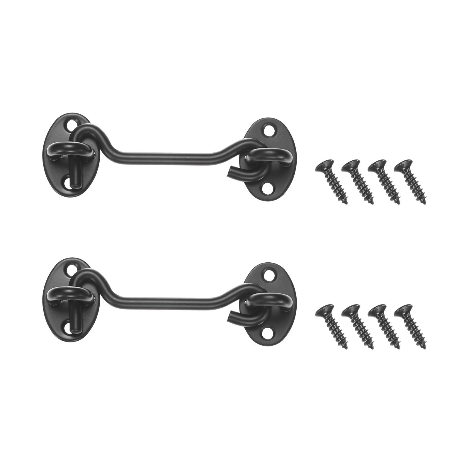 M METERXITY 2-Pack Hook and Eye Latch for Door 4 Inch Stainless Steel Gate Latch Barn Door Lock Hook and Eye Gate Latch for Gate/Shutters/Window/Cabinet/Bathroom [Black]