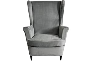 HAOYONG Velvet Wingback Armchair Covers 2-Piece Elastic Stretch Wingback Chair Sofa Slipcover Soft Wingback Chair Slipcover Washable Armchair Protector Cover for Living Room Wedding and Party