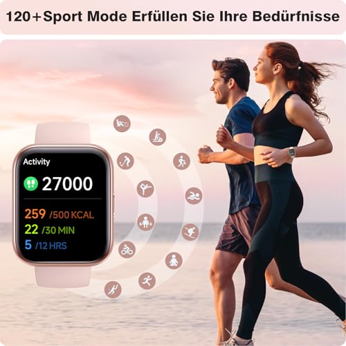 Women's Smartwatch with Phone Function/Whatsapp, 1.85 Inch Smart Watch Fitness Tracker with Heart Rate/Sleep Monitor, 10 Day Battery, 120+ Sports Modes, 3ATM Waterproof Fitness Watch for Samsung / Android / iOS