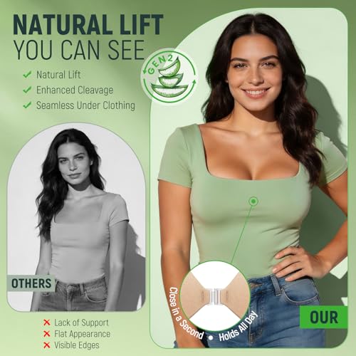 MSHalo Ultra Invisible Sticky Bra Push Up, Strapless Adhesive Bra for Women's Exotic Bras, Reusable Silicone Sticky Boobs for Backless Dress (B Cup, Beige)