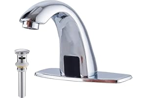 YCCUZA Automatic Sensor Touchless Bathroom Sink Faucet Chrome Pop Up Drain with Overflow Include Electronic Bathroom Faucet Motion Activated Hands-Free Vessel Sink Tap Brass Battery or Plug Powered