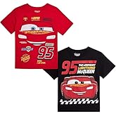 Disney Cars Boys Shirts - 2 Pack Lightning McQueen Long or Short Sleeve Crewneck Boys Graphic Tees for Toddler & Kids (2T-7)