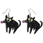 pVq Black Cat Earrings for Women Acrylic Cute Cat Dangle Earrings Rose Cat Earring Party Jewelry Birthday Christmas Gifts