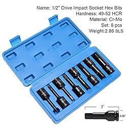 HELAKLS 1/2 Inch Drive Impact Hex Allen Bit Socket