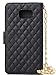 Note 5 Case, Welity Black Color Camellia Bling Rhinestone Soft Leather Grid Crystal Wristlet Chain Pu Leather Wallet Protector Phone Case Compatible with for Samsung Galaxy Note 5