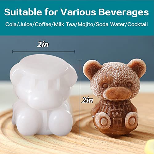 Bear Ice Mold, Cute 3D DIY Pudding Mould，Ice Coffee Juice Cocktail Mould, Ice Cube Trays Mold, Candy Soap Candle Mold, Bear Silicone Molds for Party Cake Decoration(2 PCS) (Small Size)