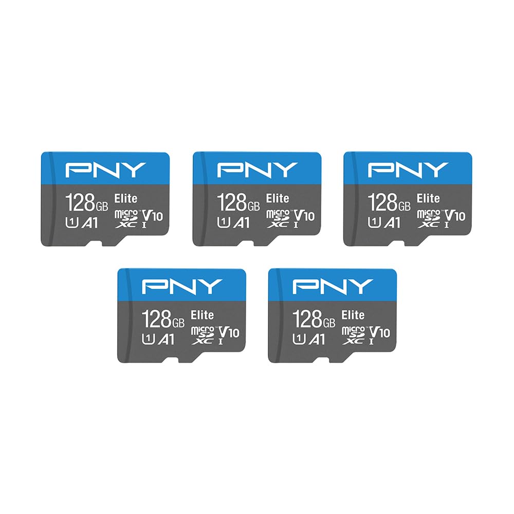 Photo 1 of PNY 128GB Elite Mobile Accessories Class 10 U1 V10, A1 microSDXC Flash Memory Card for Mobile Devices - 100MB/s, Full HD, UHS-I, Micro SD 5-Pack